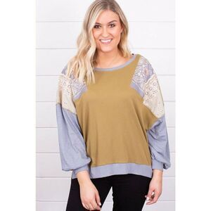 FREE PEOPLE Shirt Size Small Feelin It Tee Lace Embroidery Oversized BoHo